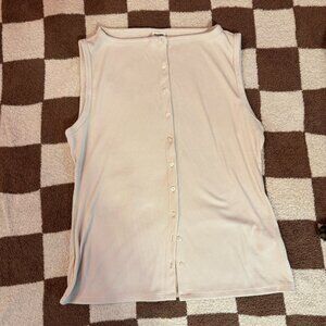 Abercrombie & Fitch Cream Sleeveless Button-Down Shirt